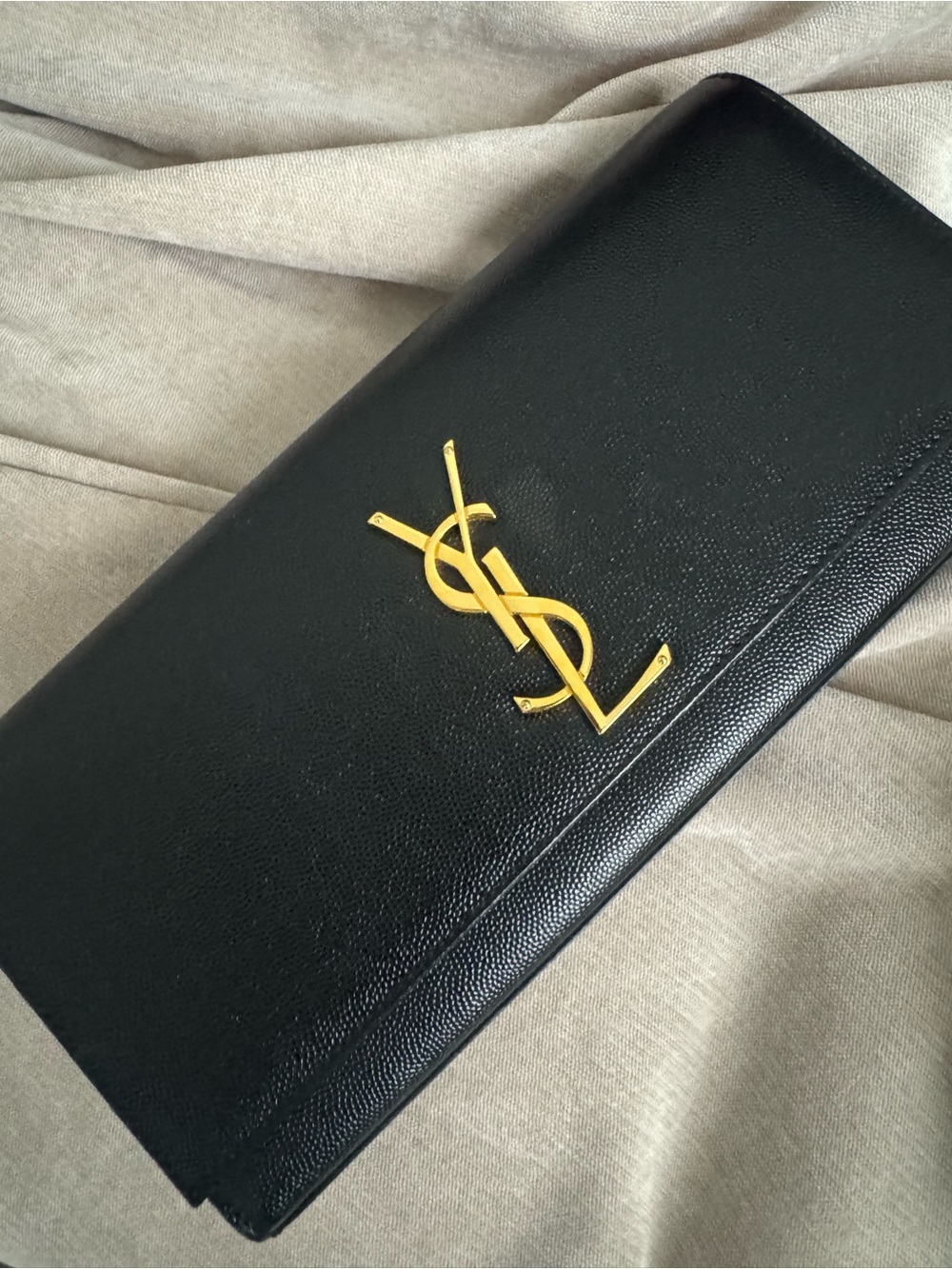 Saint Laurent Black Leather YSL Logo Card & Key Holder with Gold Hardware